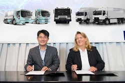 The alliance with Samsung SDI will cover joint development of battery packs specifically developed for Volvo Group’s truck applications. Shown is JW Kim, executive vice president, Strategic Marketing, Samsung SDI, and Andrea Fuder, chief purchasing officer, Volvo Group.