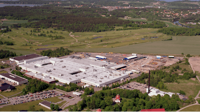 Aerial view of the Volvo CE axle and transmission factory in Eskilstuna, Sweden.