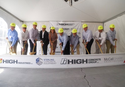 High Concrete Group LLC leaders and local officials break ground on a manufacturing revitalization at its Denver, Pa. headquarters production facility.