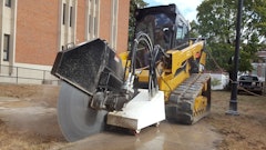 Being attached to a skid steer, the attachment can be used in almost any terrain.
