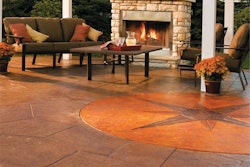 Pictured, an outdoor living space where acid stains were used to etch the concrete surface.