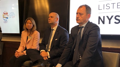 CNH Industrial corporate leaders discussed the new Transform 2 Win strategy during its Capital Market Days in New York City. (Pictured from left to right: Suzanne Heywood, Chairperson; Hubertus M. Muhlhauser, Chief Executive Officer; Massimiliano (Max) Chiara, Chief Financial Officer.)