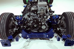The Ram 1500 front frame-rails are splayed to better manage crash energy in certain types of frontal collisions.