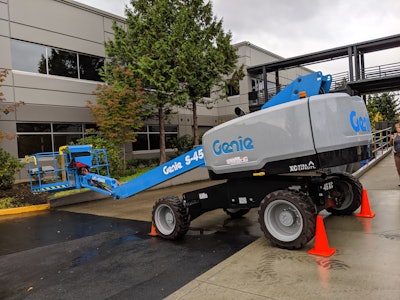 Genie S-45 boom lift at 7-degree tilt