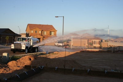 Today Agua Trucks operates five water trucks, seven large construction sweepers, two parking lot sweepers and a variety of support equipment. The 26-person company generates 15% of its revenue from parking lot sweeping and 85% of its work from use of its water trucks and construction sweeping.