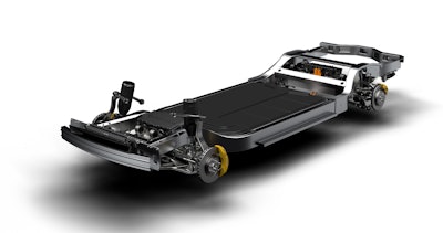 Rivian plans to build all of its vehicles on a flexible skateboard chassis that will allow several different chassis configurations to be built on a common platform. The skateboard chassis houses quad motors to drive the wheels, independent air suspension, intelligent battery management system, hydraulic roll control system and thermal systems – all below the height of the wheels.