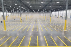 Over two days Vish Munusami, G-Force Parking Lot Striping of Tampa, laid out and striped 1,800 stalls and put down 39,000 linear feet of 4-in.-wide striping throughout the 250,000-sq.-ft. warehouse.