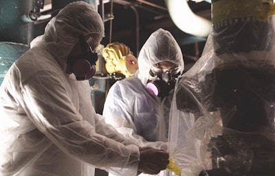 Highly skilled Priority 1 asbestos abatement technicians performed “glove-bag” abatement of insulated piping within the manufacturing buildings scattered across the property.