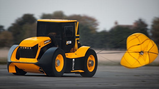 The brakes go on after the JCB Fastrac secures the World's Fastest Tractor title.
