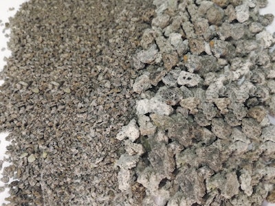 The pre-conditioned resin aggregate (PRA) is made from regenerated waste plastic particles combined with a standard sand-cement mixture.