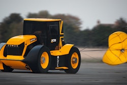 The brakes go on after the JCB Fastrac secures the World's Fastest Tractor title.