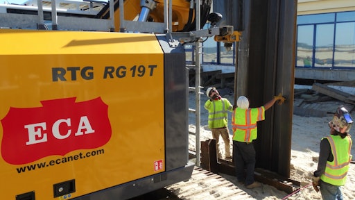 Burke Construction rented an RTG RG 19 T Pile Driver equipped with an MRV 150 AVM Silent Vibro in September 2019 to install a seawall in Point Pleasant Beach, NJ.
