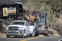 2020 Ram Heavy Duty pickups get the 10-in. monitor display with split-screen capability that makes 360-degree camera views more useful to drivers.