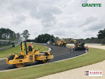 The 16-year-old pavement on the 2.38 mile Barber Motorsports Racetack was in desperate need of repair and the Granite Desert Cities crew stepped up to complete the work, but with no shortage of challenges ahead of them.