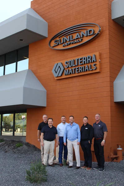 Sunland Asphalt & Construction's management team (from left) Tom Lawless, chief financial officer, Sunland; Pat Weaver, president, Solterra Materials; Roger Eischen, senior vice-president, Sunland; Doug DeClusin, president/chief executive officer, Sunland; Matt Johnson, vice-president, Sunland; Steve Musegades, regional vice-president, Sunland.