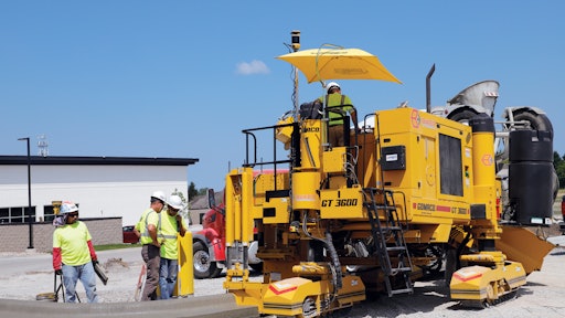 GOMACO’s line of new Xtreme curb and gutter machines have rotary-sensored slew drives on each of their three tracks for extreme steering capabilities. Their new hydraulics package allows inpedendent, individual control of track speed for smooth machine travel through a radius.