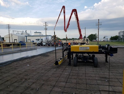 The ScreedSaver Max 200 is action on a potato storage facility parking lot in Winkler, Manitoba, Canada.