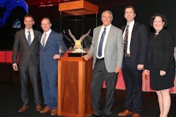 Papé Kenworth received the 2019 Kenworth Dealer of the Year Award at the annual Kenworth Dealer Meeting in Santa Barbara, CA. From left, Kevin Baney, Kenworth general manager and PACCAR vice president; Jordan Papé, chief executive officer of The Papé Group, Inc.; Dave Laird, Papé Kenworth president; Lance Jorgensen, chief financial officer of The Papé Group, Inc.; and Laura Bloch, Kenworth assistant general manager for sales and marketing.