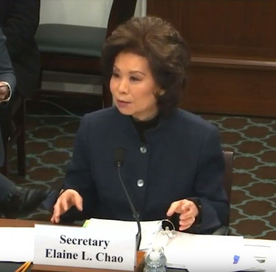 During a public hearing to examine the Trump Administration’s fiscal year 2021 budget request U.S. Transportation Secretary Elaine Chao was asked how the administration is continuing to work on regulatory reform and how they will continue to do so in the future.