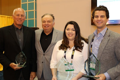 Innovation Award winners are (from left), Todd Melin and Ricky Stone, Ver-Mac (third place); Jessica Roy, Royal Innovative Solutions (first place); and Adam Selevan, Pi Variables (second place).
