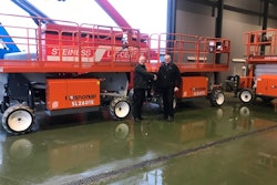 Karsten Haahr, of KH Lift ApS (left) hands over the Electric Speed Levels to Poul Steiness (right) of Steiness Liftcenter ApS in Denmark.