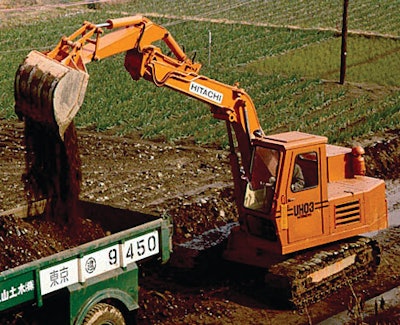 Hitachi’s first hydraulic excavator was the UH03 in 1965.