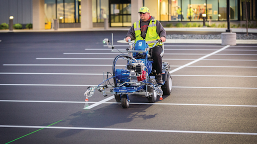 9. Stripers such as this Graco LineLazer 3900 V, feature auto-layout, which eliminates measuring and chalking of a parking lot.