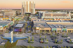 The $800 million Dania Pointe mixed use development in Fort Lauderdale, FL, features retail shops, restaurants, offices, hotels, luxury apartments and a public event space.