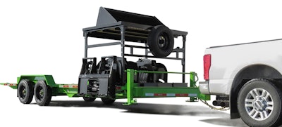 New for 2020 the IT-I now features a removable attachment rack that provides ample room to transport a skid steer on the 18-ft. tilt deck, along with multiple attachments and various job site tools like shovels and brooms on the rack