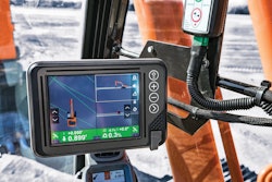 With Hitachi Solution Linkage Integrated Grade Control with Topcon, the machine controls the boom and bucket as the operator handles the arm.