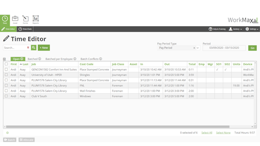Work Max Time Tracking App Employee Views Hours By Job Class In Cc1