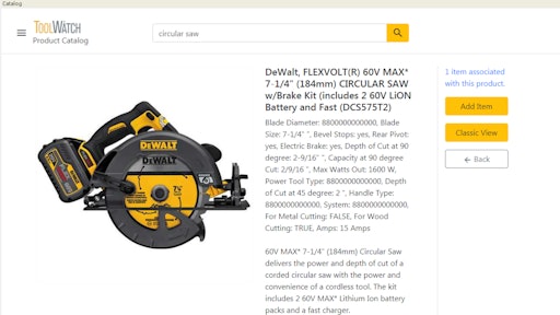 The new ToolWatch Product Catalog eliminates the need to manually enter tools and accessories, ensuring accurate product data.