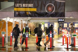 Employees reporting to work at the Warren (Michigan) Truck Assembly Plant go through new entry procedures to verify their health before entering the plant. FCA has implemented a comprehensive program of enhanced safety measures to protect employees from the spread and transmission of COVID-19 as the plants reopen. These measures include the mandatory wearing of face masks and safety glasses, as well as newly installed protective barriers to protect employees as they work on the line.