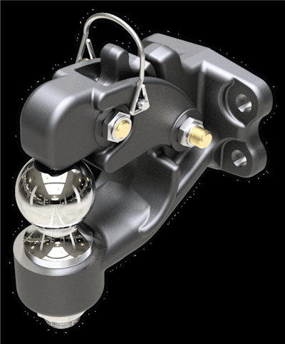 Each hitch type has weight limits that must be mated to trailer and truck towing capacities. Shown is a combination pintle hook with ball.