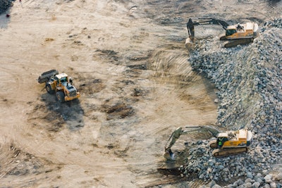 Three Yellow Excavators Near Front End Loader 1238864