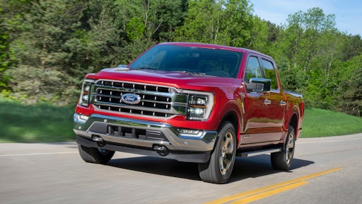 Shown is the 2021 F-150 Lariat in Rapid Red Metallic Tinted Clearcoat.