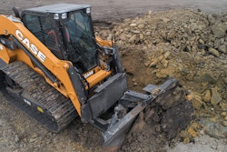 Case's new DL550B dozer/loader distinguishes itself from compact track loaders with a frame-mounted dozer, steel tracks and structural weight designed for heavy dozing work.
