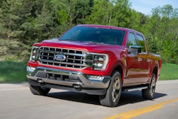 Shown is the 2021 F-150 Lariat in Rapid Red Metallic Tinted Clearcoat.