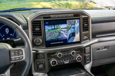 The available 12-in. center screen utilizes high-resolution cameras to provide multiple views including a 360-degree overhead view to make maneuvering in tight spaces easy.