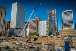 Multiple Link-Belt cranes work in downtown Seattle.
