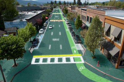 Solar Roadway worked with the Missouri Department of Transportation to test the first U.S. installation of a solar road (artist's rendering shown) in Conway, MO.