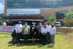 A team from KIOTI Tractor visited UNC REX Healthcare in Raleigh, North Carolina, to donate 10,000 N-95 masks as well as a K9 2440 utility vehicle. Pictured from left to right: Anna Dixon, KIOTI Tractor Daedong-USA Inc.; Peter Kim, president and CEO, KIOTI Tractor Daedong-USA Inc.; Sylvia Hackett, vice president, REX Healthcare Foundation; Andrew Zukowski, CFO, UNC REX Healthcare; Anna Kim, COO, KIOTI Tractor Daedong-USA Inc.; Wade Barnes, KIOTI Tractor Daedong-USA Inc.; and Nicole Longmire, KIOTI Tractor Daedong-USA Inc.