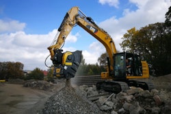 Crusher bucket attachments allow concrete to be accurately sized and reused as aggregate on smaller jobsites, requiring minimal investment in support equipment.