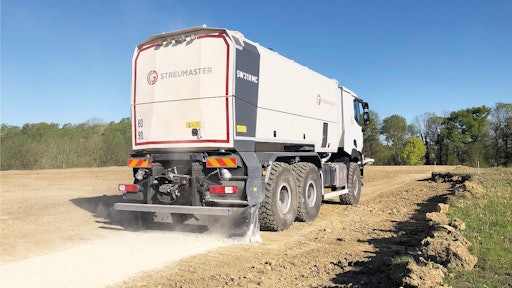 Binding agent spreaders mounted on a carrier vehicle, such as the Streumaster SW 318 MC, are ideal for precisely spreading binding agents over large areas in both off-road and on-road applications.