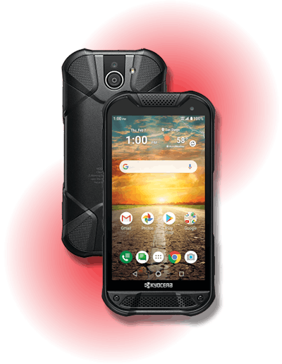 Smartphones for rugged environments, such as Kyocera’s DuraForce2, are sealed against moisture and humidity and resist shock, vibration, and extreme temperatures.