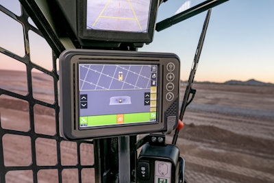 John Deere launched its 333G CTL with integrated grade control at ConExpo. It uses an am Inertial Measurement Unit (IMU) unit in the mainframe of the machine, similar to the SmartGrade technology introduced on larger John Deere dozers.