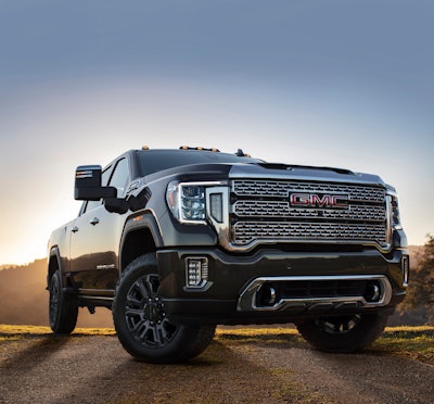 New additions to the 2021 GMC Sierra Heavy Duty include enhancements to the trucks’ premium trims. The new Sierra HD Denali Black Diamond Edition will include 20-in. high-gloss black wheels and new power-retractable assist steps.