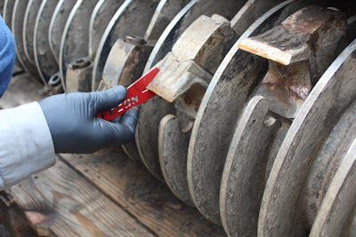 Excessively worn teeth will not engage the material to be shredded.