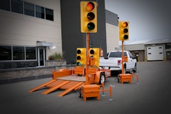 Branz Technologies, Inc.’s Hook & Go Portable Traffic Signal Systems loaded on a custom Felling FT-3 Utility Pan trailer