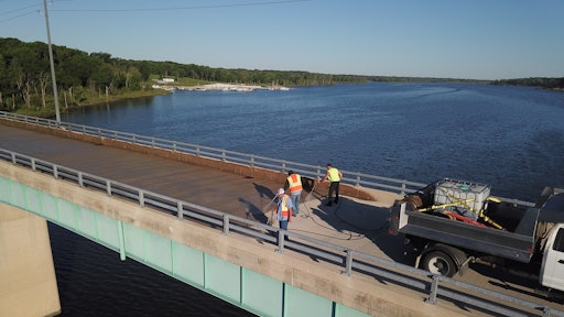 PoreShield being applied to a bridge deck in Indiana, prior to its approval in Iowa.